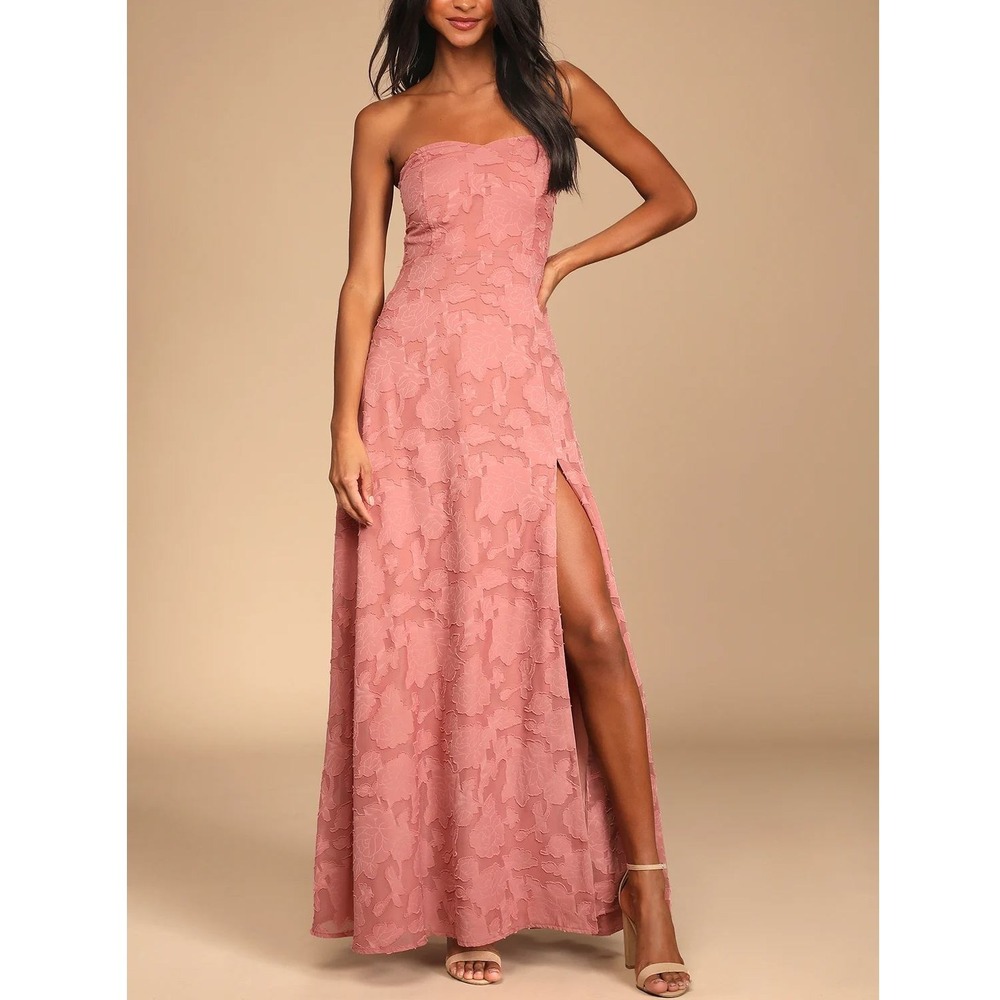 Lulus Garden of Romance Rusty Rose Burnout Strapless Maxi Dress Sz M Formal NWT
